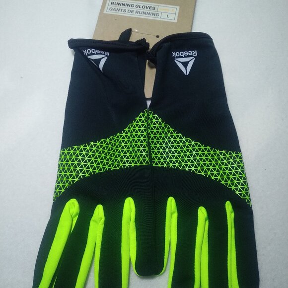 Reebok Running Gloves Unisex Size Large Reflective Graphic Smart Touch Black NWT - Picture 1 of 4